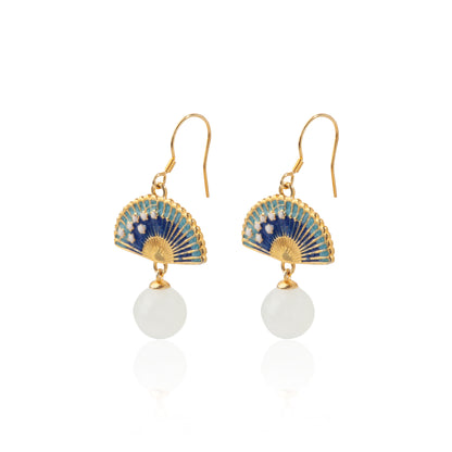 'Folding Fan Cherry Blossom' Gold Plated Earrings