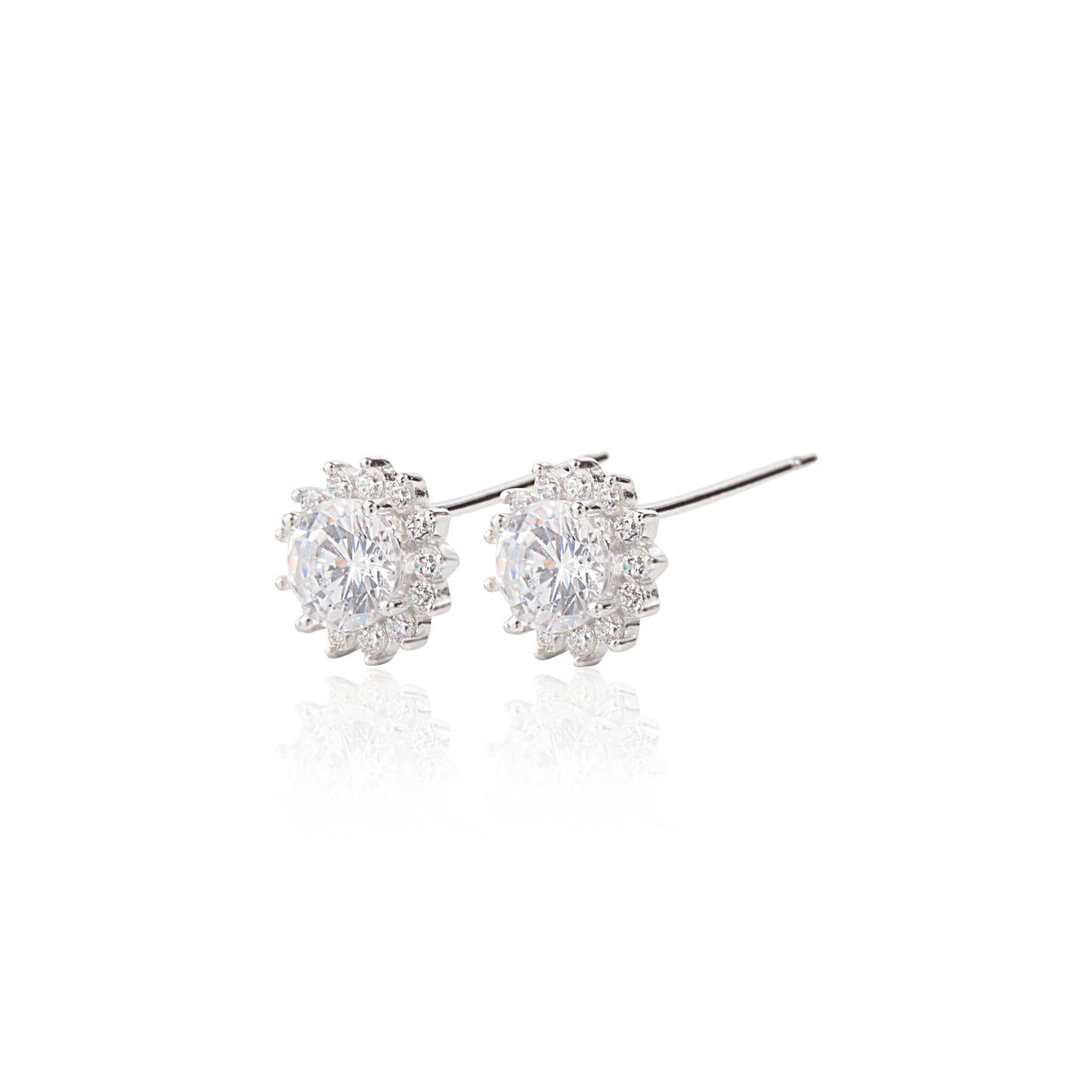 'Rounded White Stone' Silver Earrings