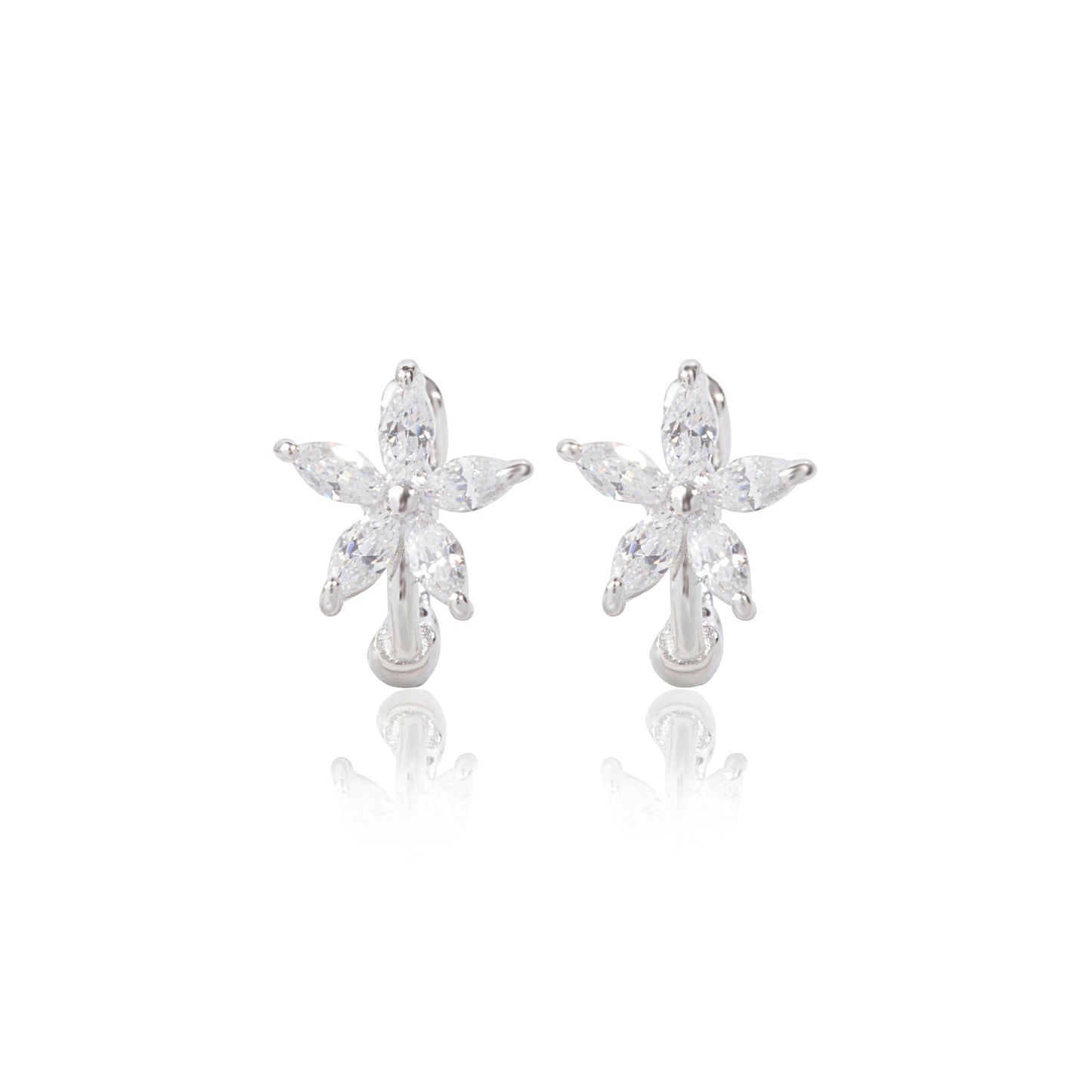 'White Stone Floral' Silver Earrings