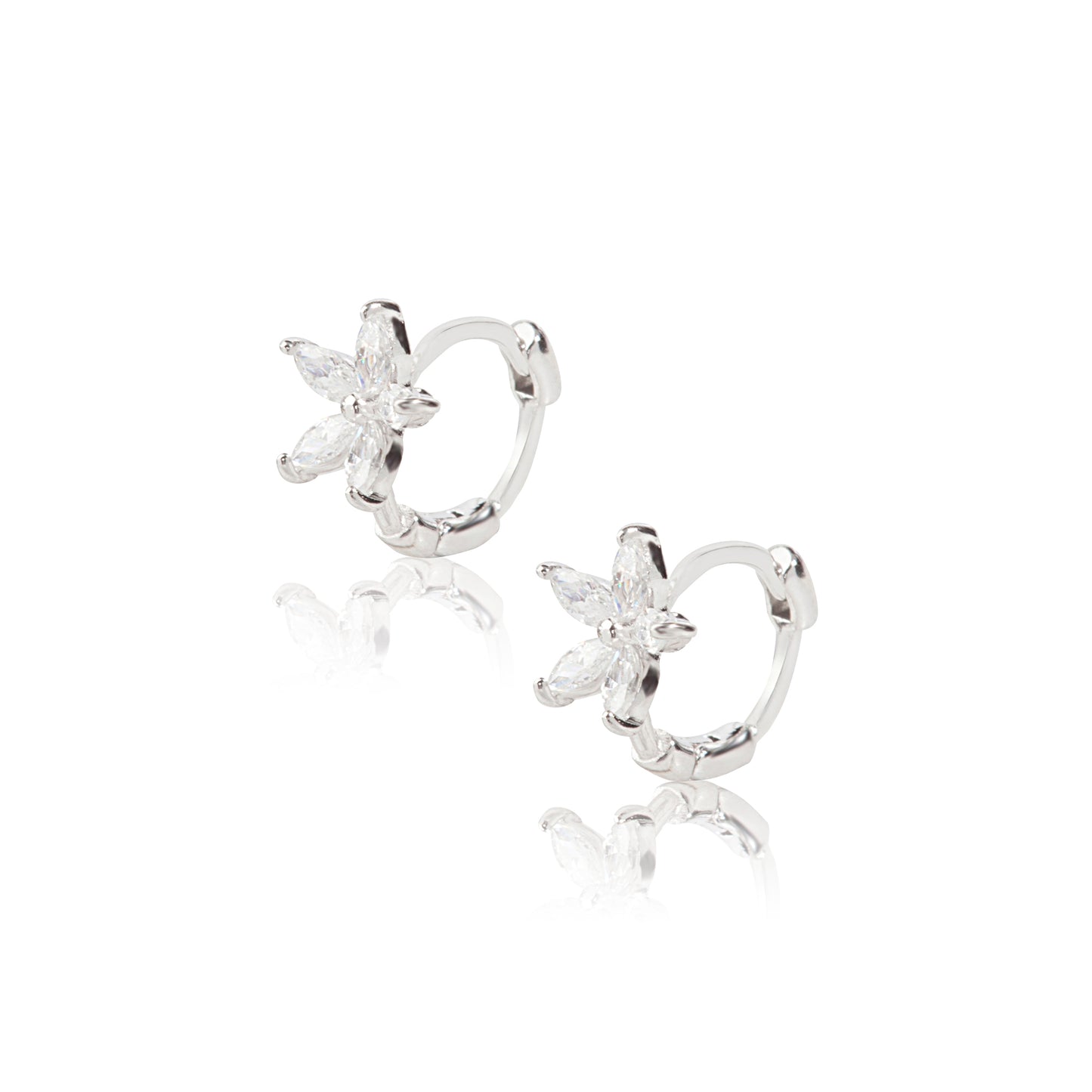 'White Stone Floral' Silver Earrings