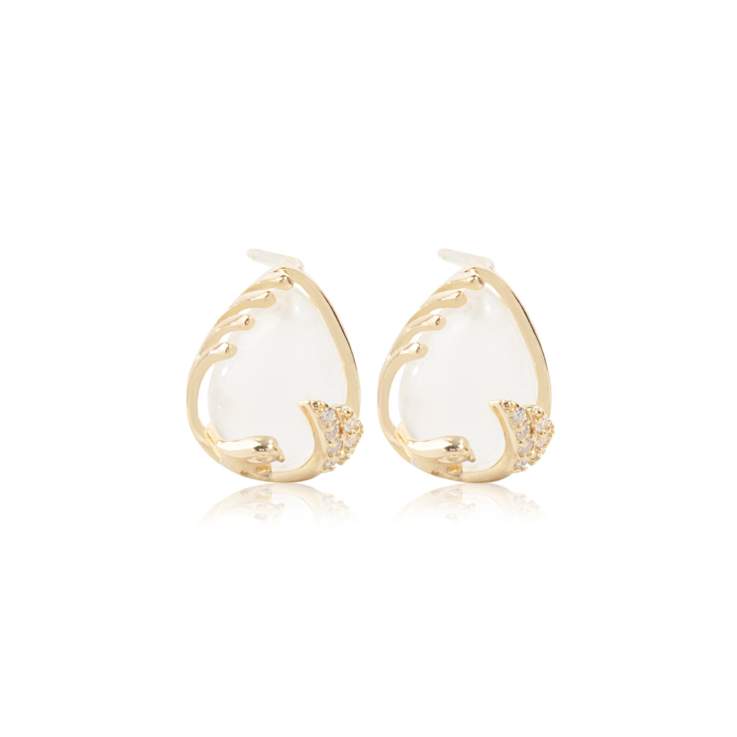 'White Jade Like an Egg' Gold Plated Earrings