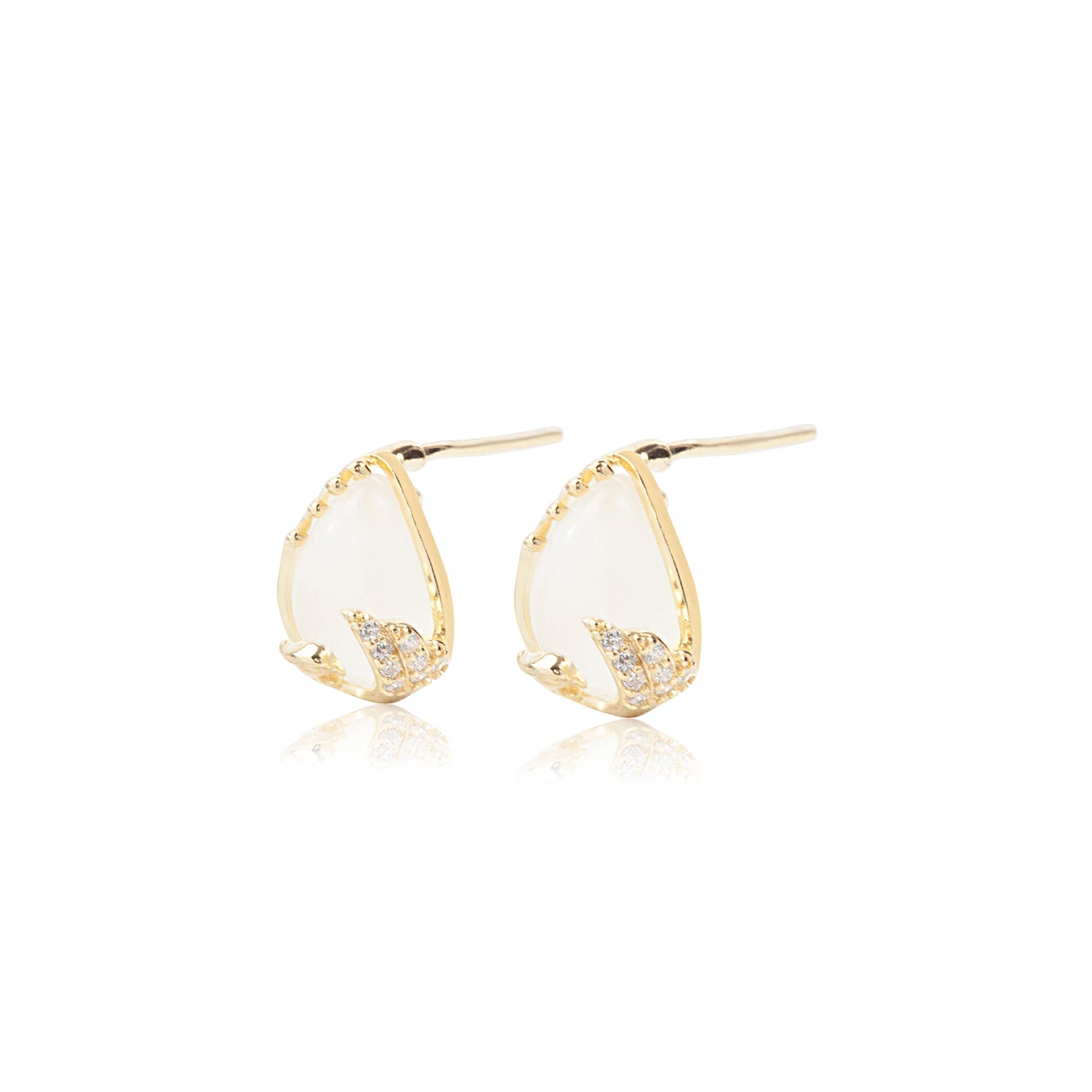 'White Jade Like an Egg' Gold Plated Earrings