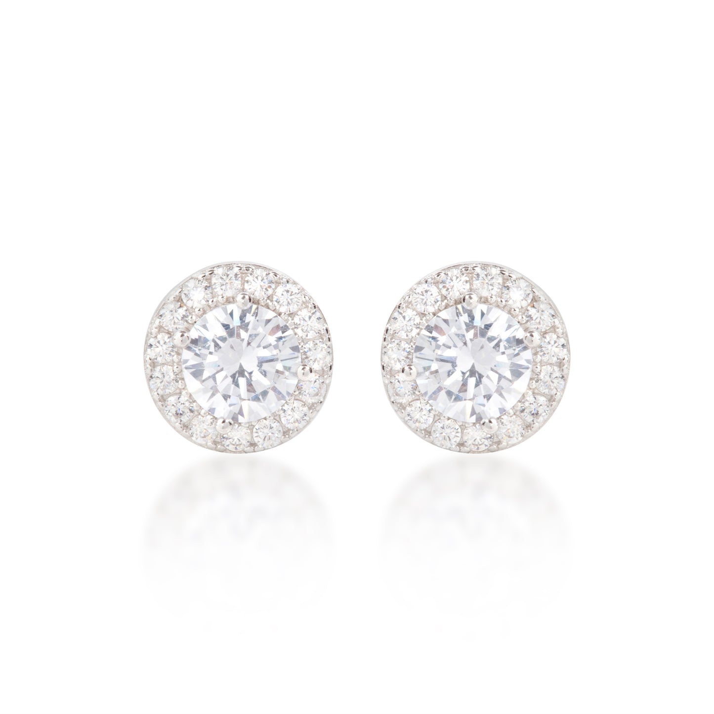 'Round Diamond' Silver Earrings