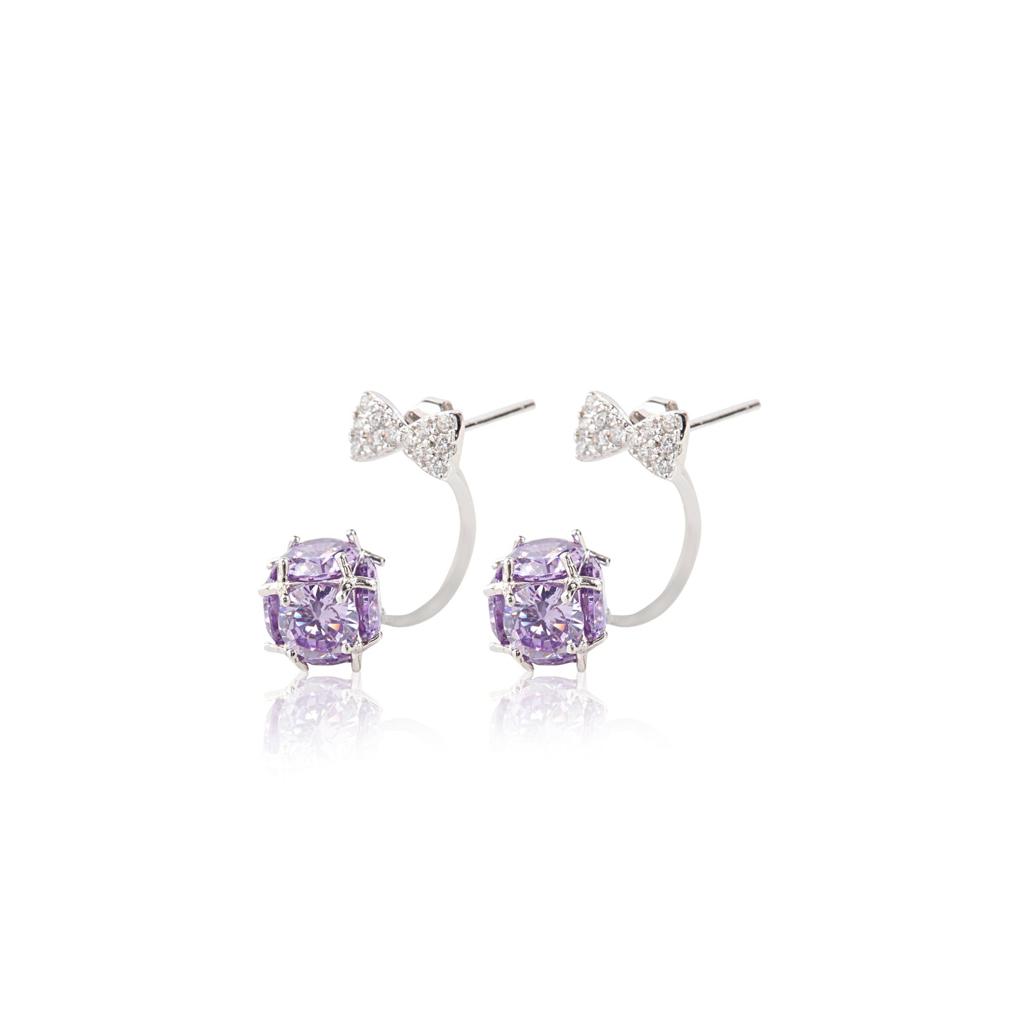 'Silver Plated Bow' with Purple Nug Earrings