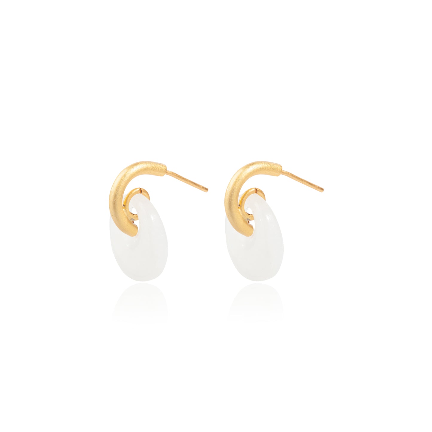 'Natural Nephrite Handicraft' Gold Plated Earrings