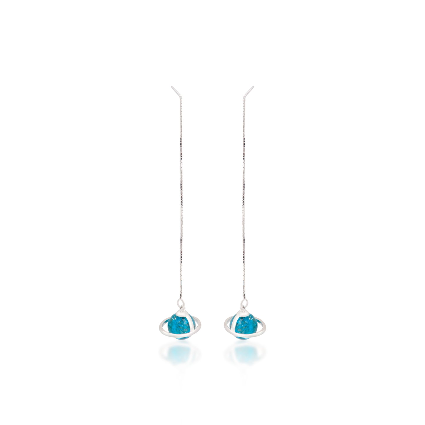 'Saturn's Aura Blue Moon' Silver Earrings