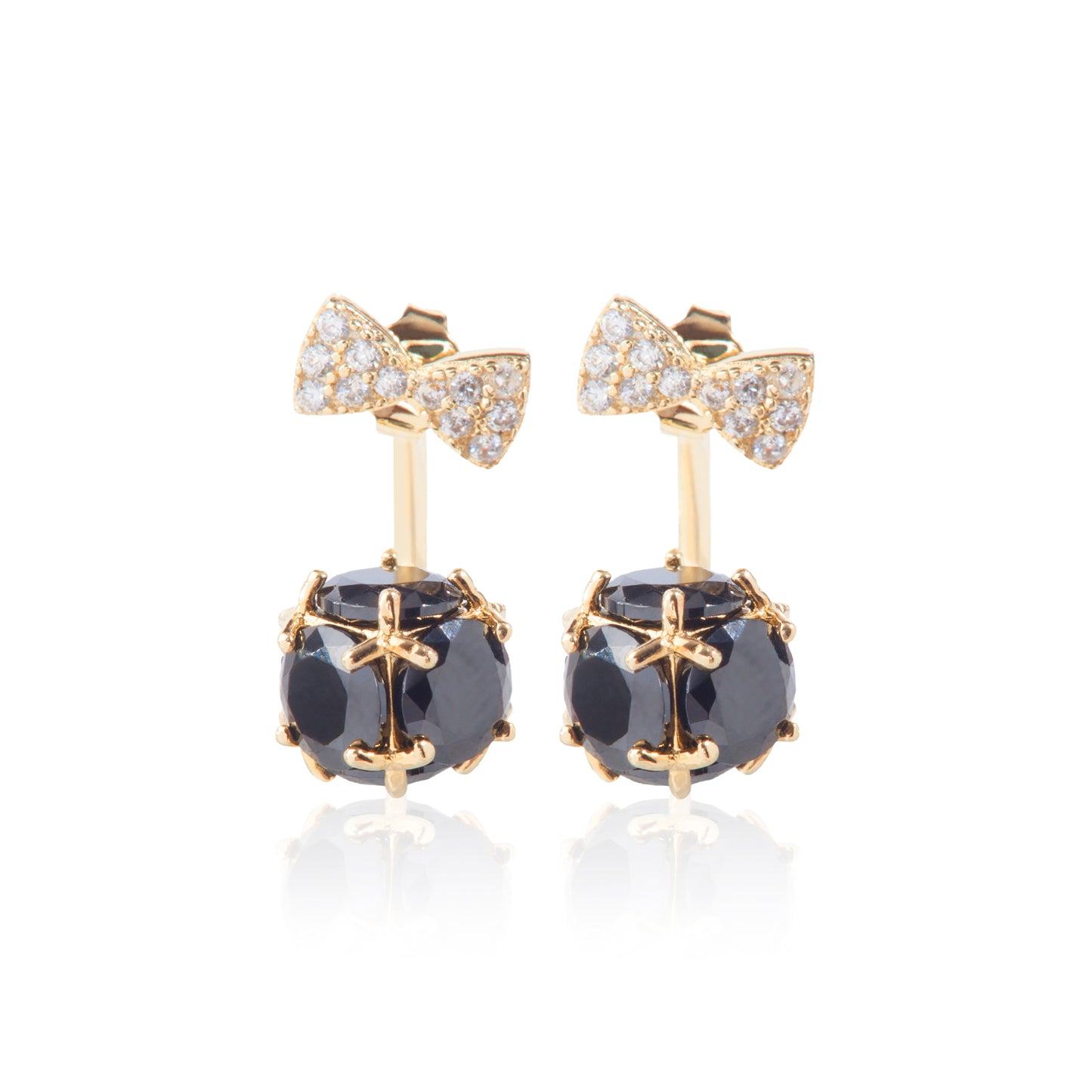 'Golden Plated Bow' with Black Nug Earrings