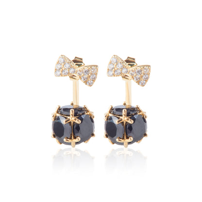 'Golden Plated Bow' with Black Nug Earrings