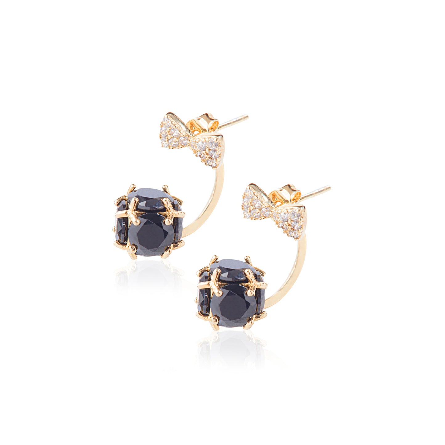 'Golden Plated Bow' with Black Nug Earrings