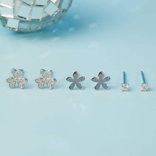 "Beautiful Floral" Silver Studs