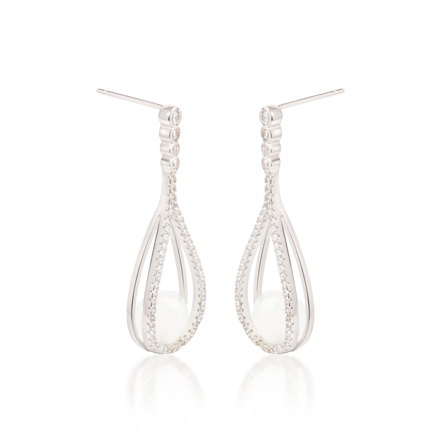 'Swing with Chalcedon' White Jade Silver Earrings