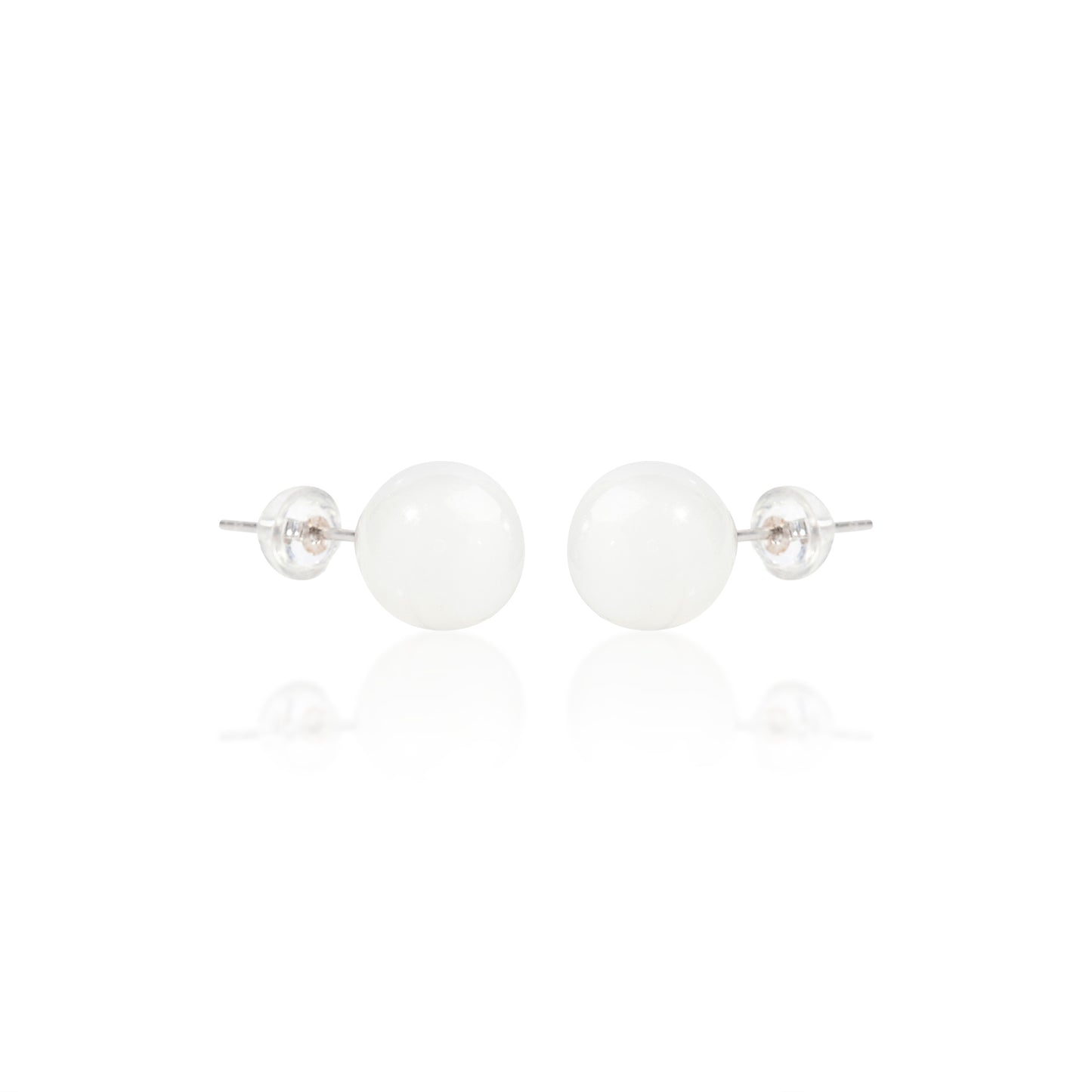 'White Round Jade' Silver Earrings