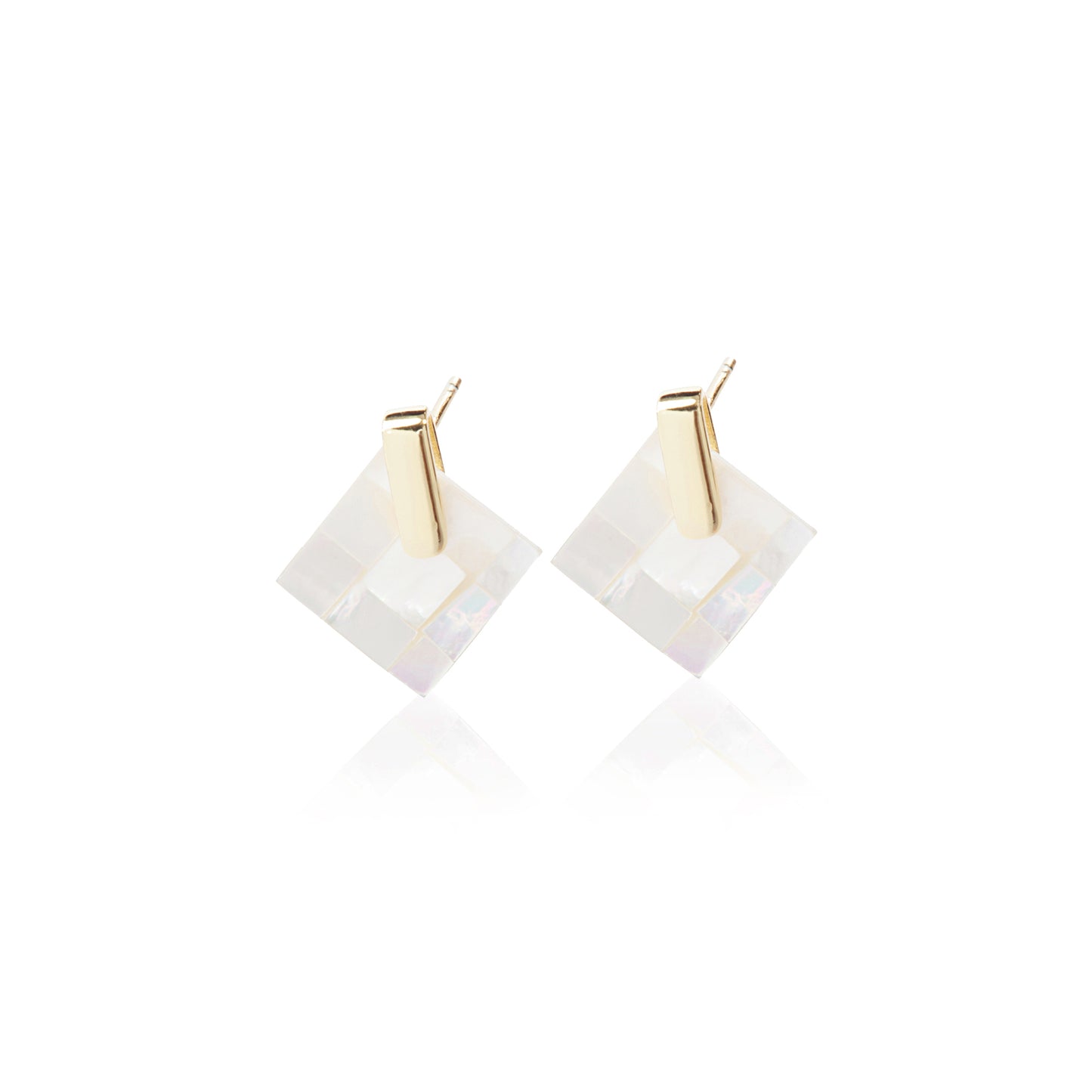 'Square Geometric Beads Shell' Gold Plated Earrings