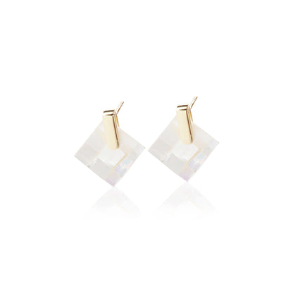 'Square Geometric Beads Shell' Gold Plated Earrings