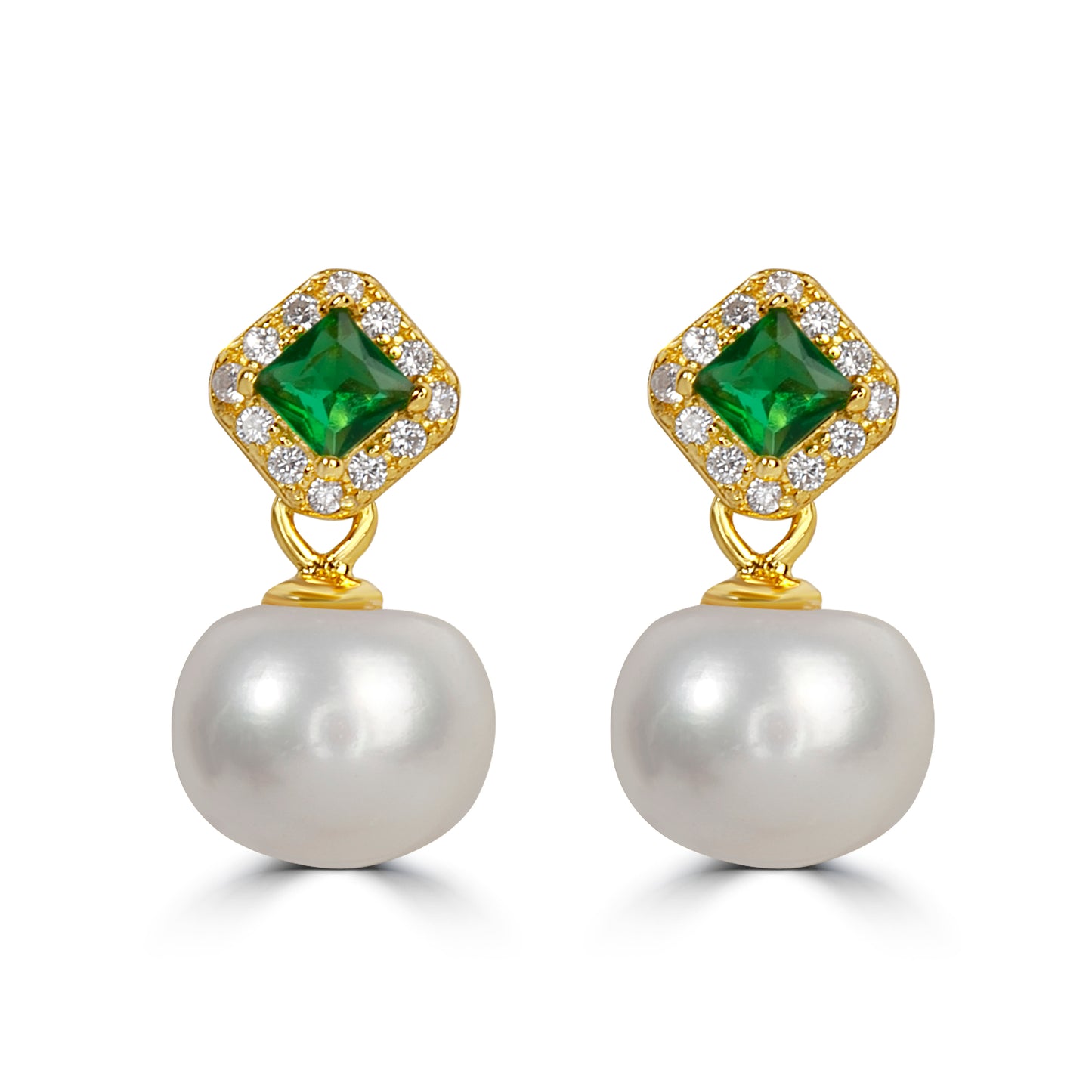 'Luna Pearl & Emerald' Gold Plated Earring