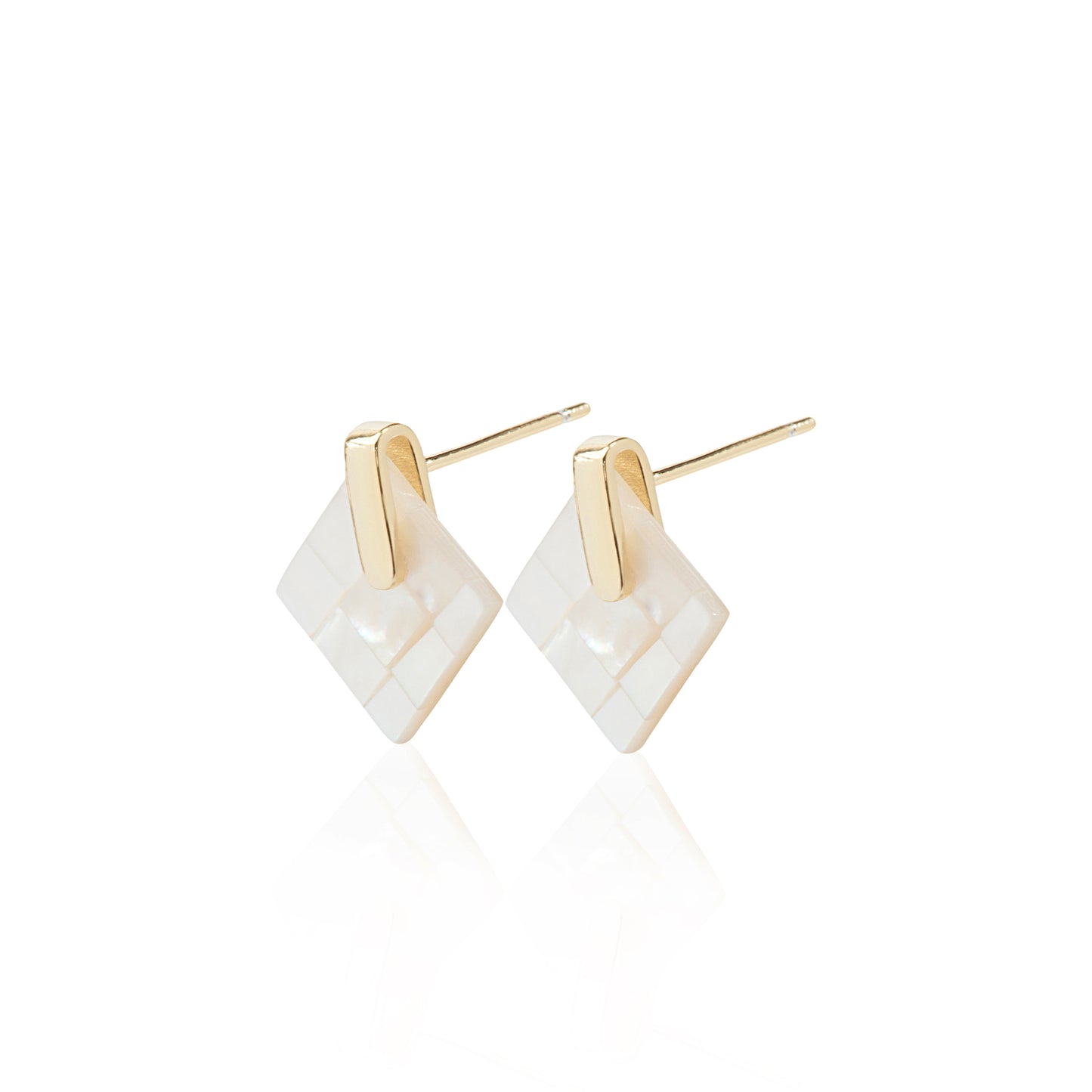 'Square Geometric Beads Shell' Gold Plated Earrings