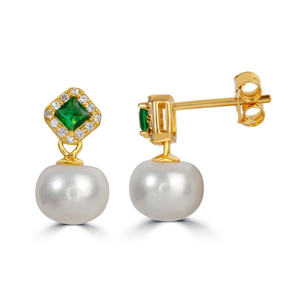 'Luna Pearl & Emerald' Gold Plated Earring