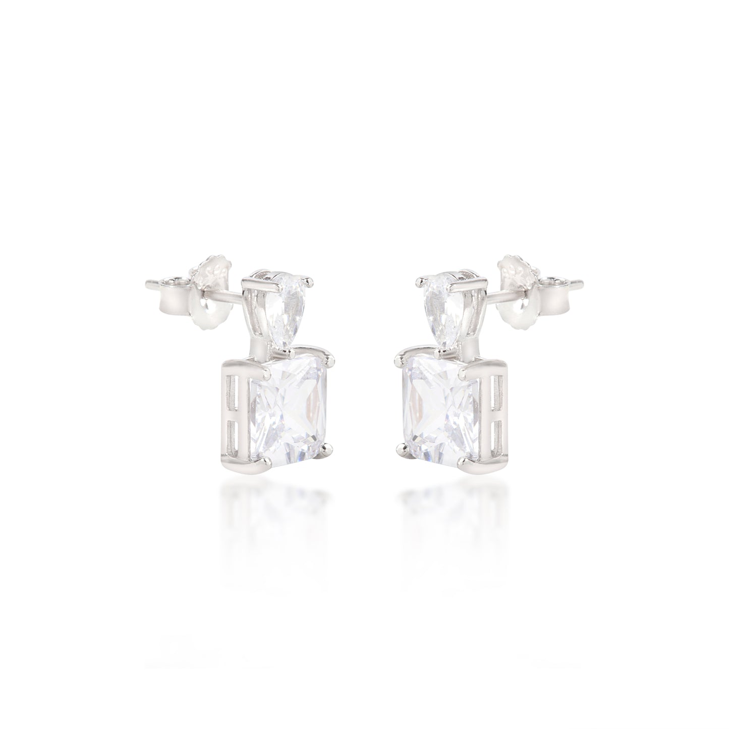 'Square White Stone' Silver Earrings