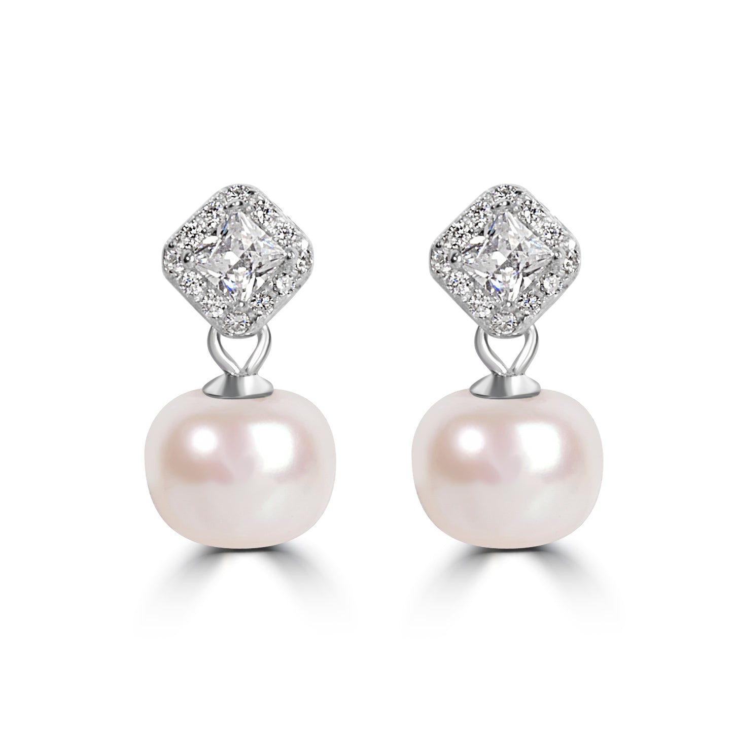 'White Cultured Pearl' Silver Earrings