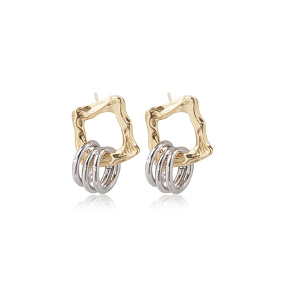 'Square Rings' Gold & Silver Earrings