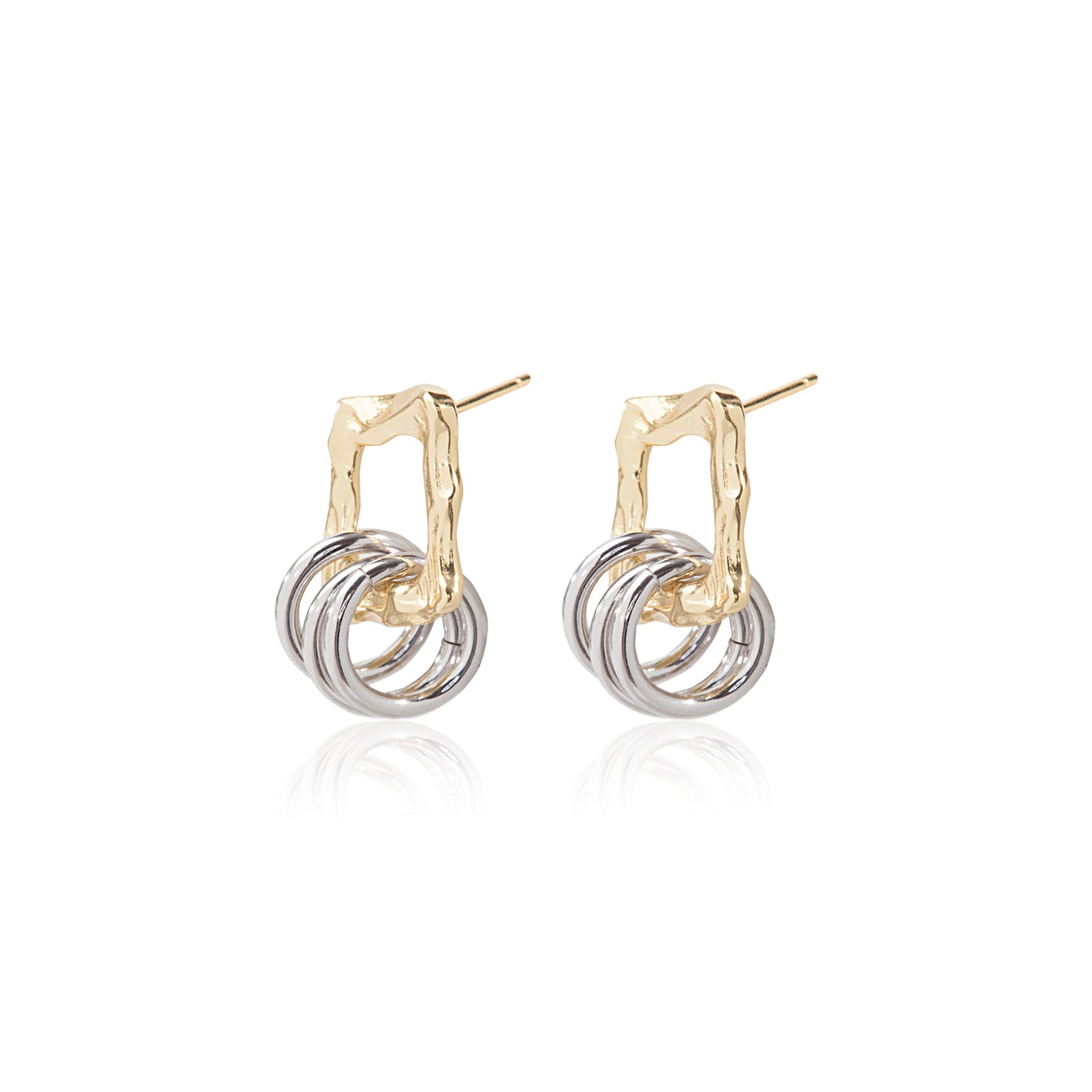 'Square Rings' Gold & Silver Earrings