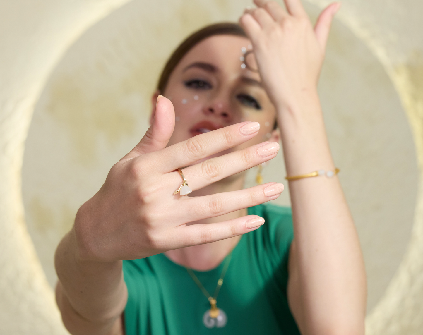 'White Stone' Floral Gold Plated Ring