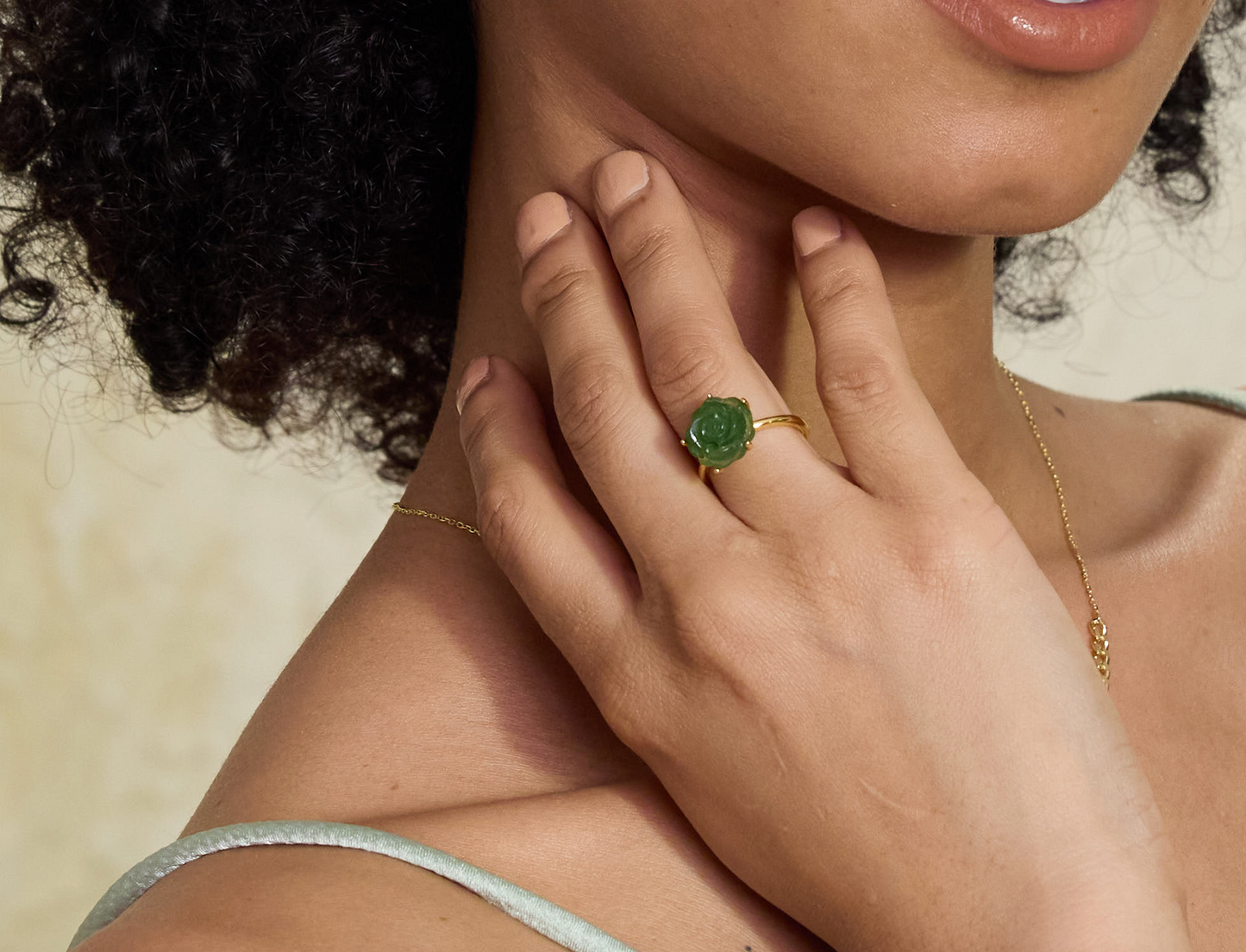 'Floral Jade' Gold Plated Ring