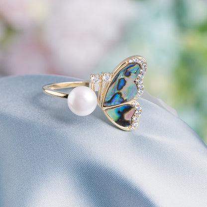 'Enamel Printed Colorful Butterfly' Gold Plated Ring